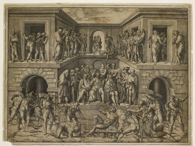 Das Martyrium des Hl. Laurentius, ca. 1525 von Marcantonio Raimondi